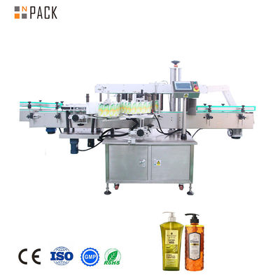 Máquina automática de etiquetado de botellas cuadradas de champú de dos lados con control PLC